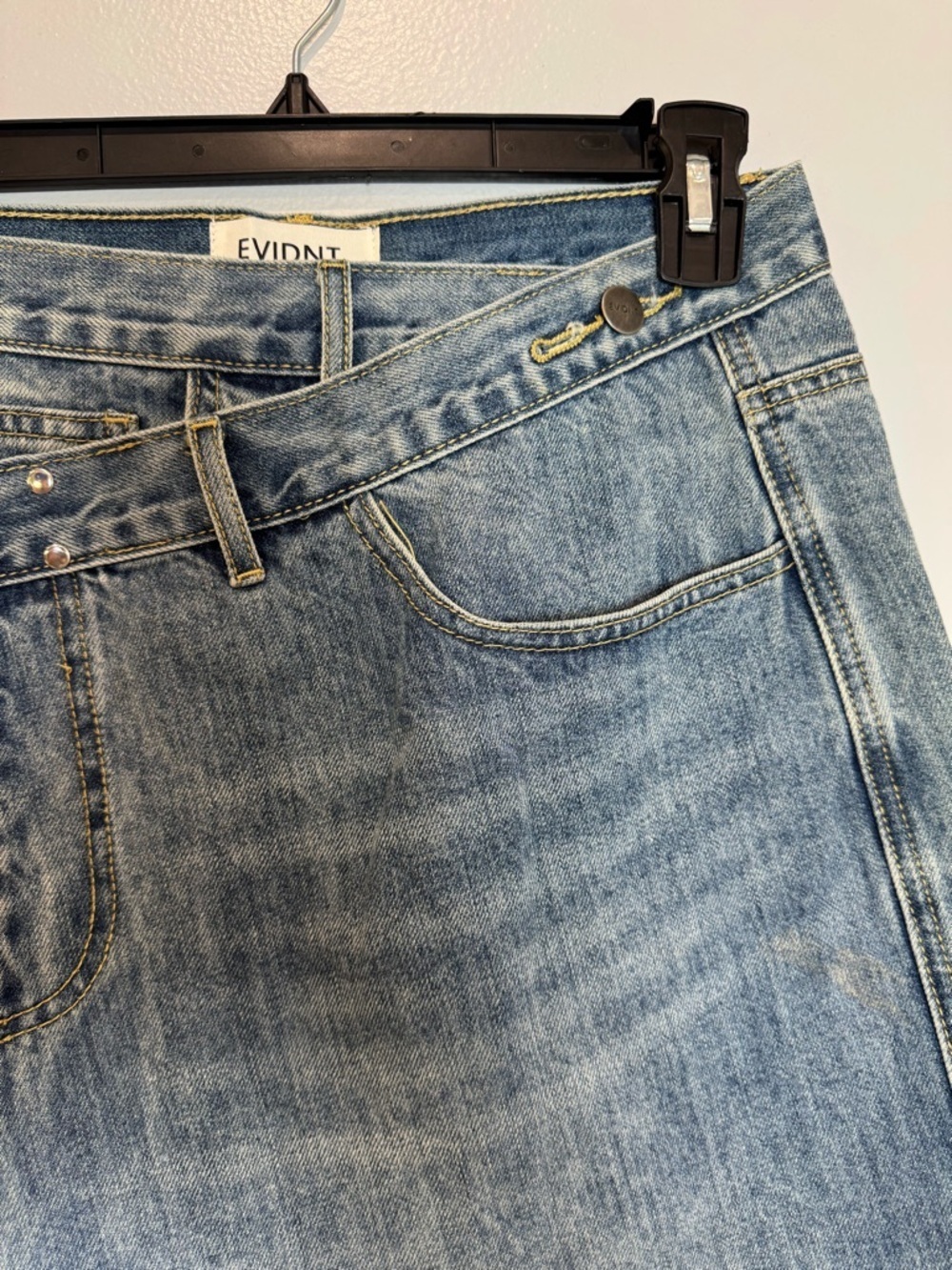 EVIDNT LOS ANGELES Women's blue Denim Asymmetric Wrap Skirt Sz 26 - Picture 3 of 13